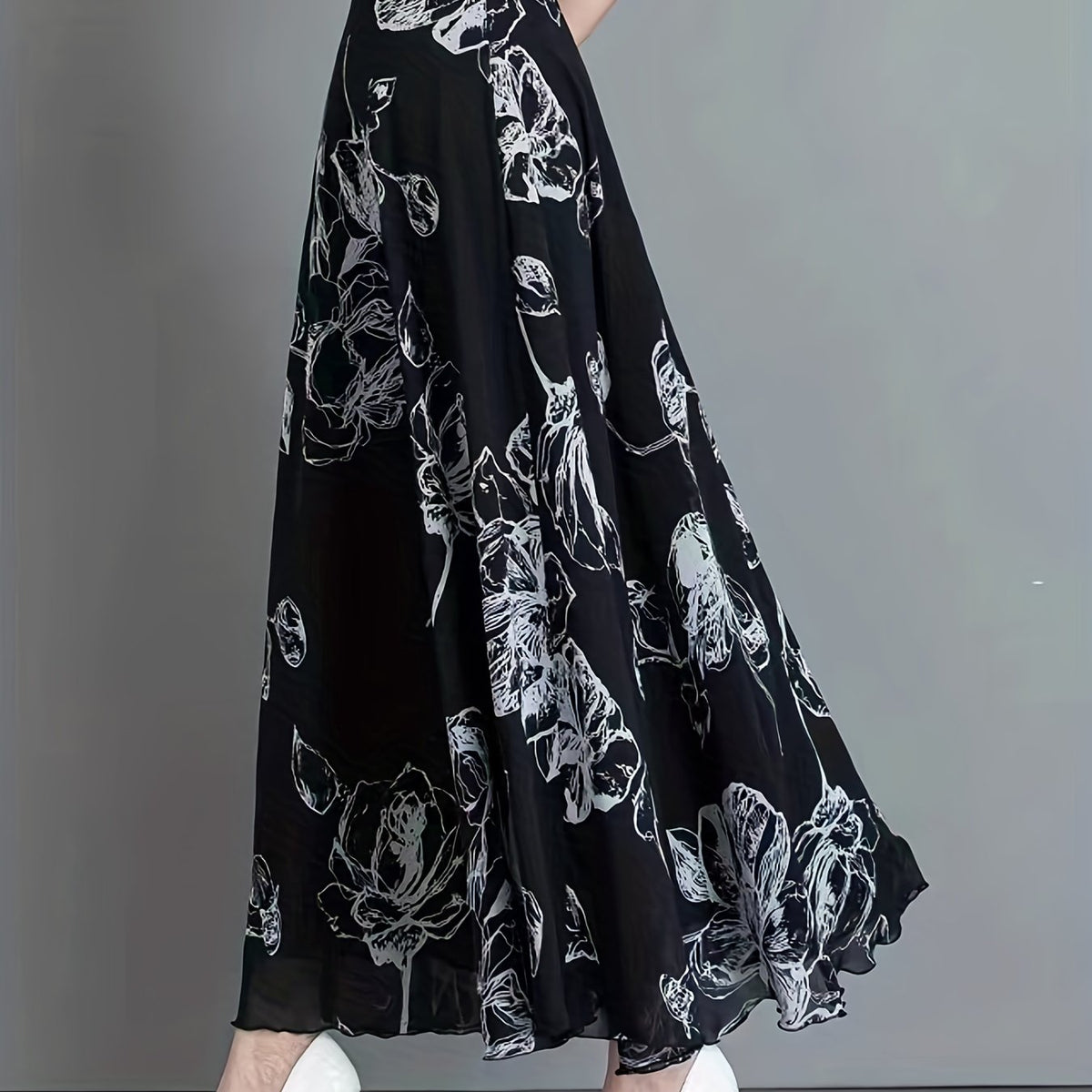 Floral Print High Waist Skirt, Elegant Swing Skirt For Spring & Fall, Women's Clothing