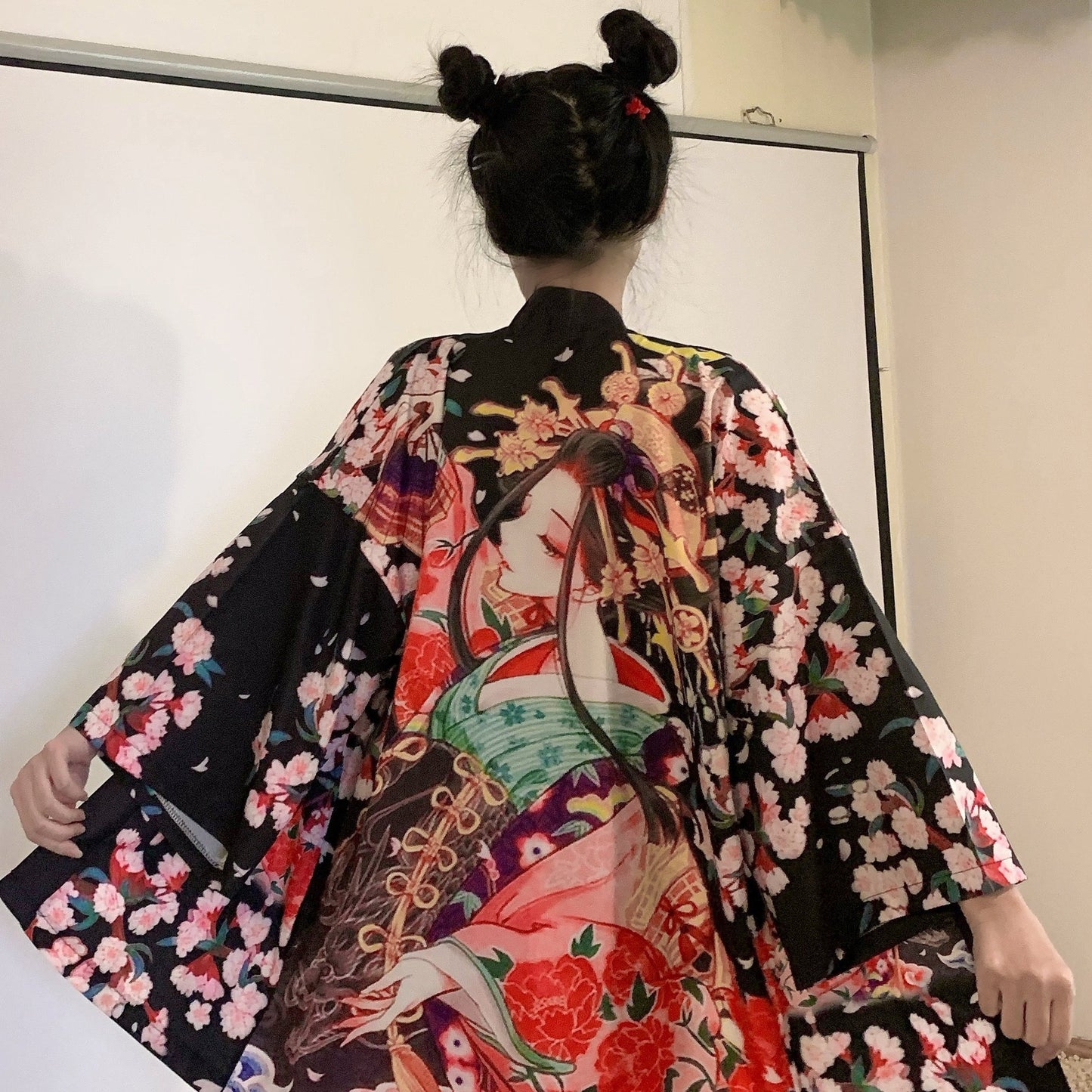 Graphic Print Open Front Kimono, Casual Cover Up Kimono For Spring & Summer, Women's Clothing