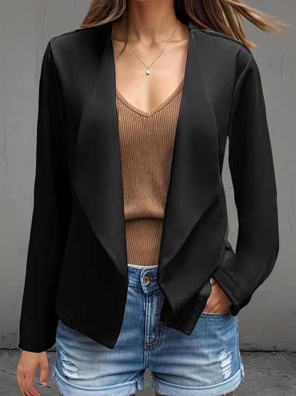 Long Sleeve Open Front Jacket, Casual Jacket For Spring & Fall, Women's Clothing