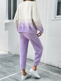 Ombre Casual Knitted Two-piece Set, Long Sleeve Sweater & Drawstring Waist Pants Outfits, Women's Clothing