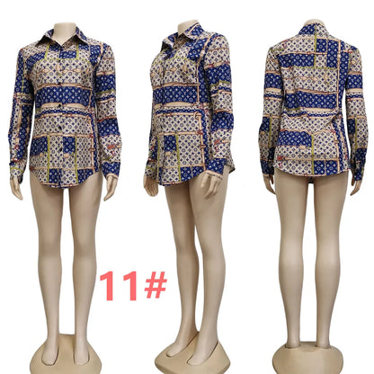 Women Blouse Shirts Designer Print Shirt Tops Long Sleeve Slim Fit Shirt Free Ship