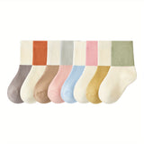 8pairs Baby Girls Terry Thickened Warm Comfy Crew Socks For Winter, Children's Fashion Color Block Socks