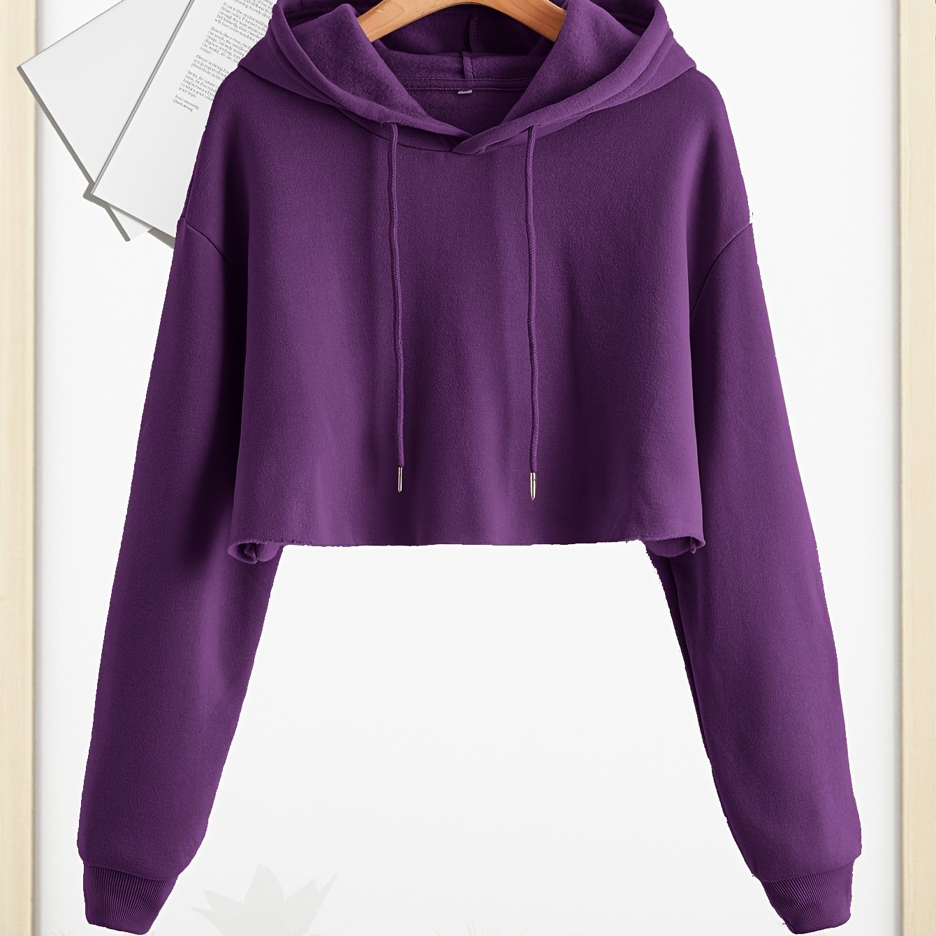 dunnmall Women Pullover Cropped Hoodies, Long Sleeves Sweatshirts, Casual Basic Hooded Top