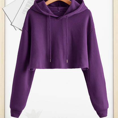 dunnmall Women Pullover Cropped Hoodies, Long Sleeves Sweatshirts, Casual Basic Hooded Top