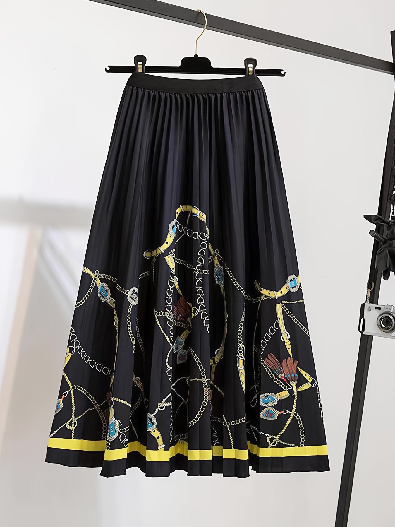 Graphic Printed Pleated Skirt, Casual Elastic Waist Skirt For Spring & Summer, Women's Clothing