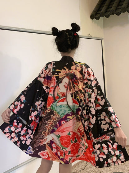 Graphic Print Open Front Kimono, Casual Cover Up Kimono For Spring & Summer, Women's Clothing