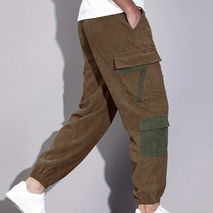 Trendy Corduroy Cargo Drawstring Pants, Men's Multi Flap Pocket Trousers, Loose Casual Outdoor Pants, Men's Work Pants Outdoors Streetwear Hip Hop Style