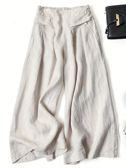 Solid Wide Leg Pants, Casual Palazzo Pants For Spring & Summer, Women's Clothing