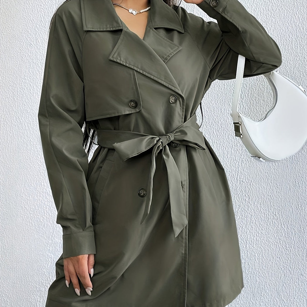 Tie Waist Trench Coat, Long Sleeve Casual Coat For Fall & Winter, Women's Clothing