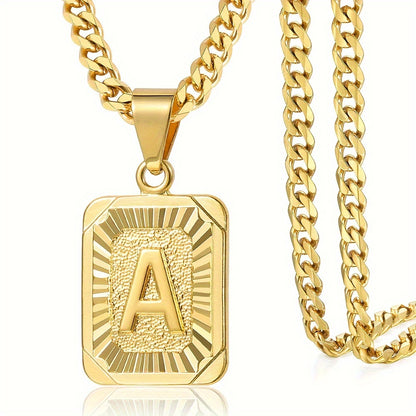 Alphabet Letter A-Z Pendant Necklace - Fashionable Stainless Steel Cuban Chain Necklace for Men and Women - Copper Material, Not Plated with Precious Metal, Mosaic-Free, Magnetic-Free, Stylish Accessory for Everyday Wear