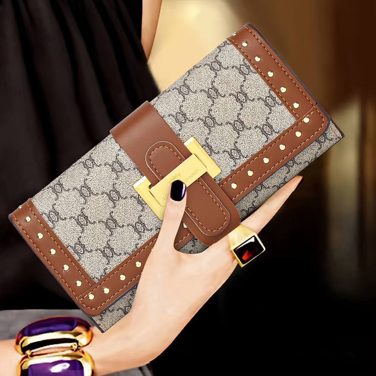 Vintage-Inspired Geometric Long Wallet - Elegant Textured Trifold Design with Coin Pocket for Everyday Elegance