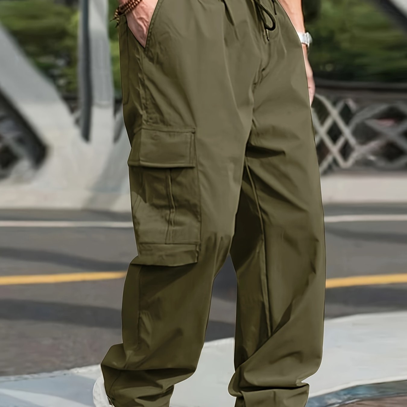 Trendy Solid Cargo Pants, Men's Multi Flap Pocket Trousers, Loose Casual Outdoor Pants, Men's Work Pants Outdoors Streetwear Hip Hop Style