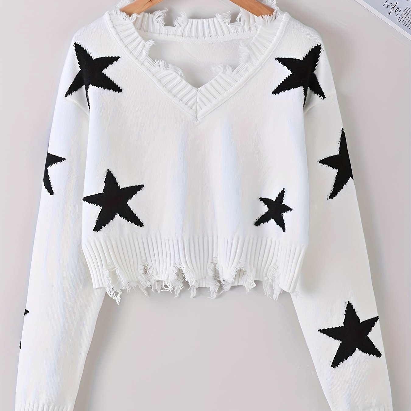 dunnmall  Girls Knitwear Stars Jacquard Casual Long Sleeve Knit Sweater