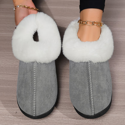 Winter Fluffy Plush Lined Slippers, Solid Color Closed Toe Soft Sole Slip On Shoes, Cozy & Warm Home Slippers