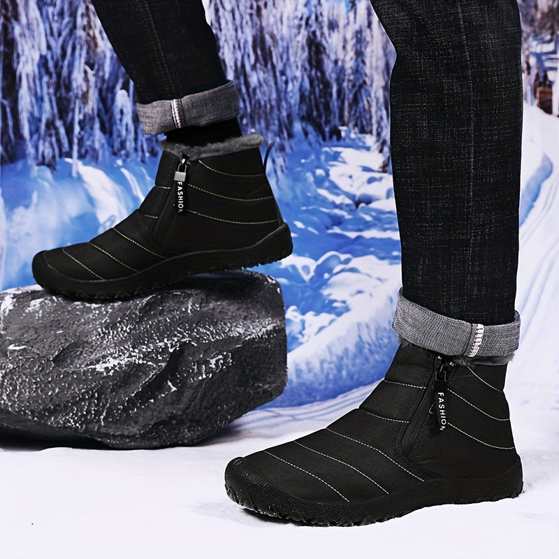 Winter Explorers Dream Boots - High-Top, Double-Zippered, Anti-Skid, Windproof, Fuzzy Lined, Trendy Ankle Boots for Men - Perfect for Outdoor Walking, Running, Hiking in Autumn and Winter