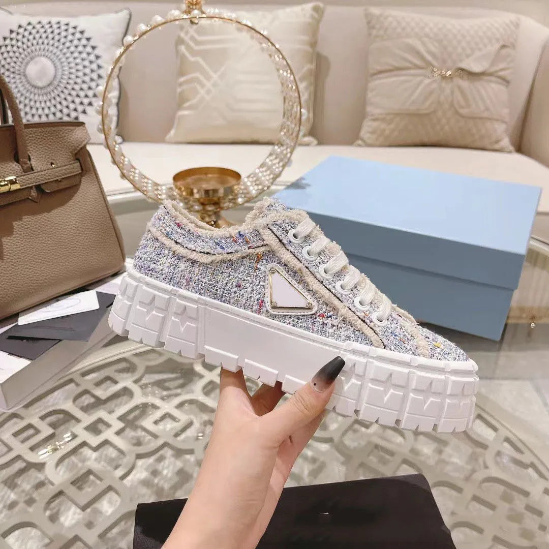 Double Wheel Nylon Gabardine Sneaker shoes Chunky Lightweight Sole Shoes For Women White Blue Desert Beige Platform Canvas p Sneakers Inspired