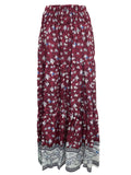 Boho Floral Print TiHigh Maxi Skirts, Vacation Beach Ruffle Hem Loose Skirts, Women's Clothing