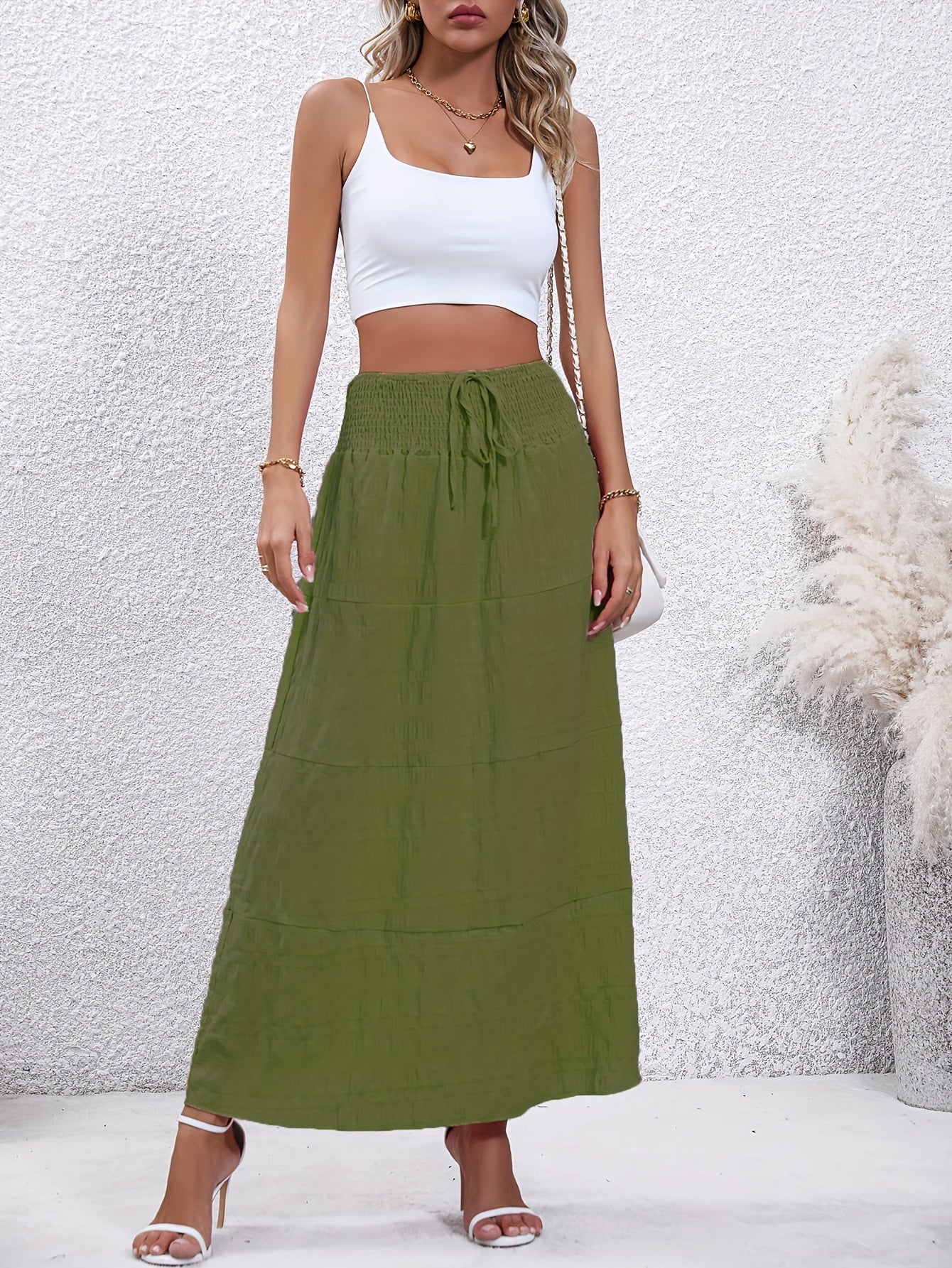 dunnmall  Casual Loose Simple Solid High Waist Fashion Skirts, Women's Clothing