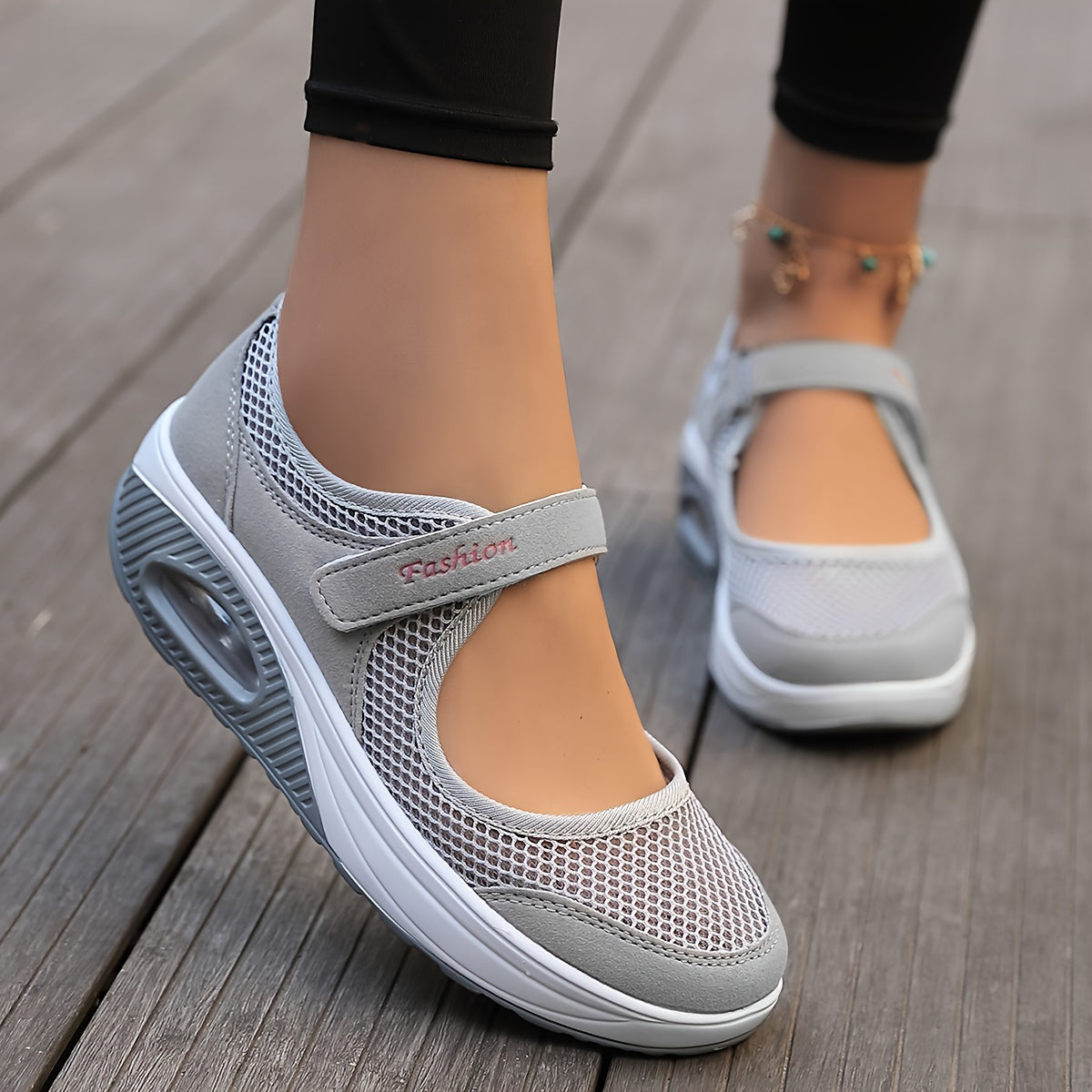 dunnmall  Women's Breathable Mesh Platform Sneakers, Casual Ankle Strap Outdoor Shoes, Women's Air Cushion Shoes