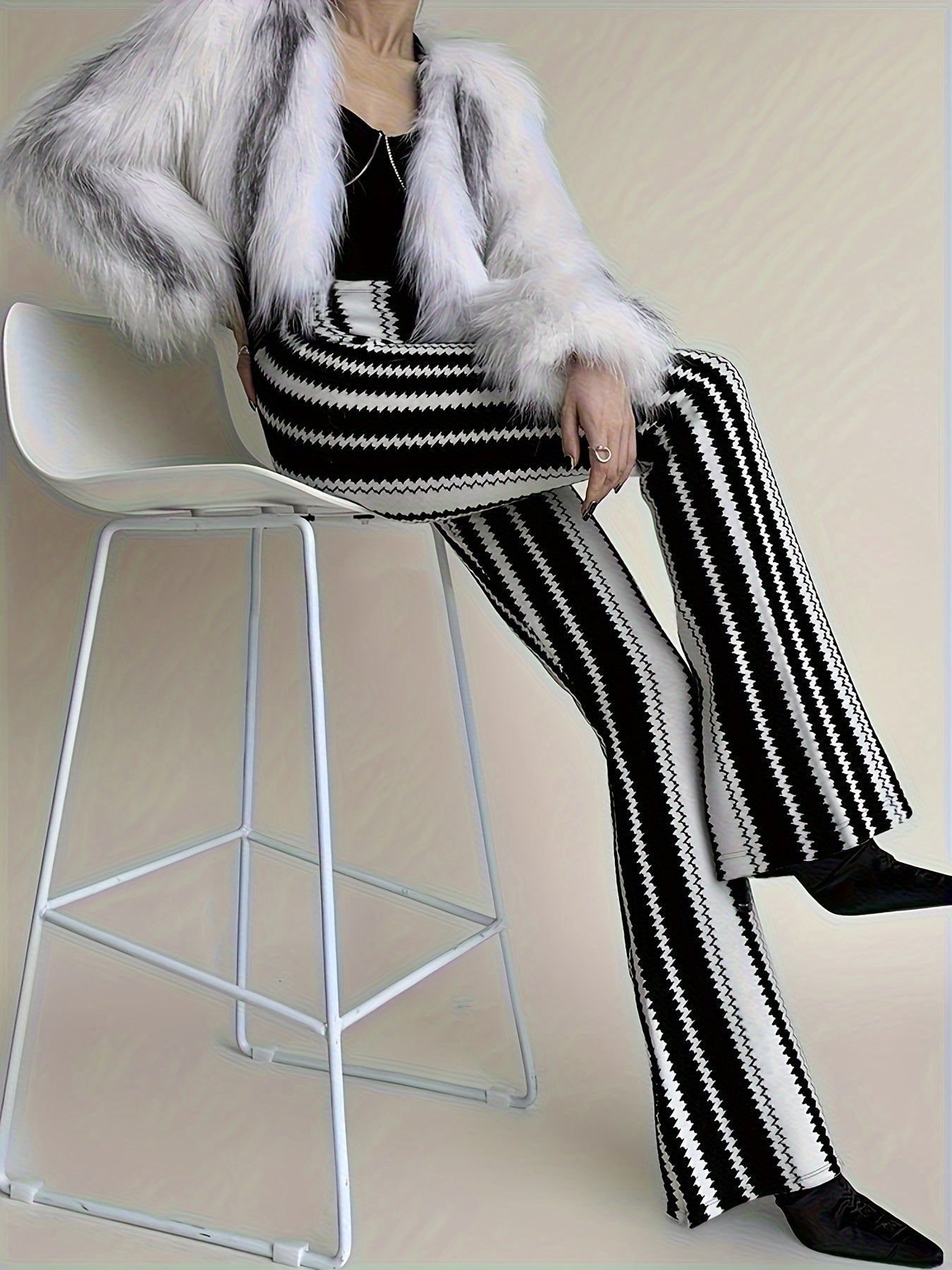 Striped Print Flared Leg Pants, Elegant High Waist Slim Pants, Women's Clothing