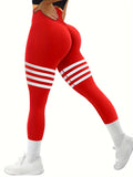 dunnmall  Striped Scrunch Butt Lifting Workout Leggings For Women, Booty High Waist Yoga Pants Gym Tights, Women's Activewear