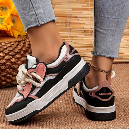 dunnmall  Women's Personality Color Blocking Design Non-slip And Wear Resistant Sneakers, Trendy And Comfortable, Versatile Height Increasing Thick Soled Sports Shoes