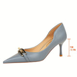 dunnmall  1pc, Elegant Stiletto High Heels, Pointed Toe, Pumps With Metal Buckle Decoration, Women's Dress Shoes