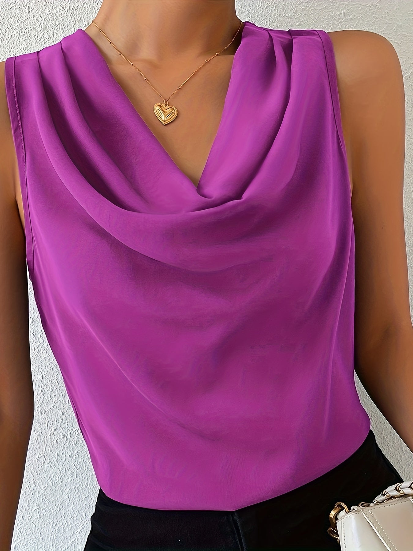 Rich Solid Cowl Neck Blouse - Chic Sleeveless Draped Top - Fashionable Womens Casual Wear