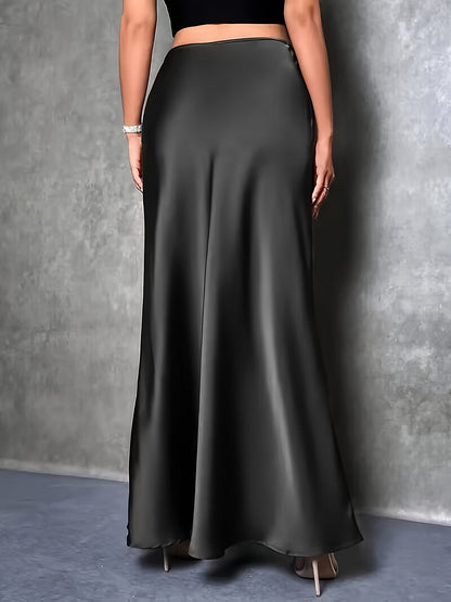 dunnmall  Solid Bodycon Maxi Skirt, Elegant Skirt For Party & Banquet, Women's Clothing