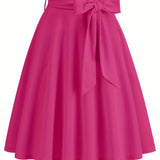 dunnmall  Retro A-line Skirt, Bowknot Front Skirt For Party, Performance, Every Day, Women's Clothing