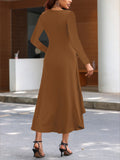 Solid Simple Maxi Dress, Casual Crew Neck Long Sleeve Dress, Women's Clothing