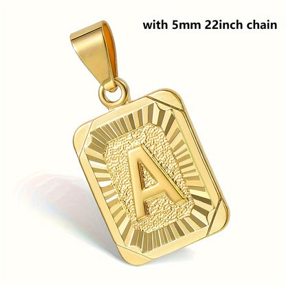 Alphabet Letter A-Z Pendant Necklace - Fashionable Stainless Steel Cuban Chain Necklace for Men and Women - Copper Material, Not Plated with Precious Metal, Mosaic-Free, Magnetic-Free, Stylish Accessory for Everyday Wear