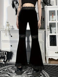 dunnmall  Gothic Lace Stitching Flare Leg Pants, Elegant High Waist Velvet Pants, Women's Clothing