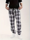 Mens Ultra-Comfortable Plaid Pants - Stylishly Casual, Cozy Loungewear, Fashionable - Designed for Home Relaxation, Pajama-Soft Fabric, Perfect for Lounging Around the Room