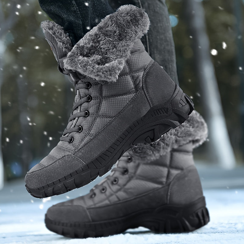 Stylish Men's Mid-Calf Winter Boots - Insulated, Non-Slip, Lace-Up, Round Toe Comfort