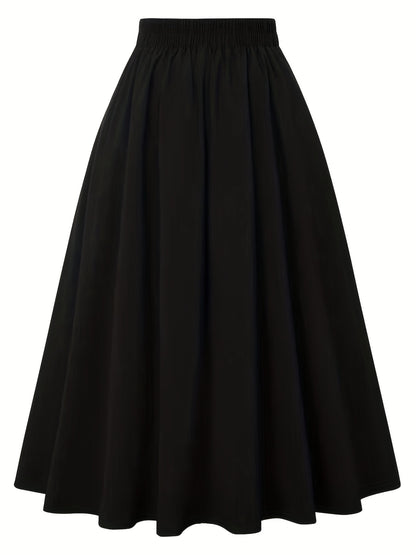 Versatile Solid Pleated Skirts, Elegant Button Front High Waist Skirts, Women's Clothing