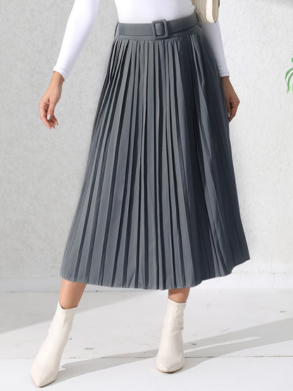 Solid Pleated Skirt, Casual Midi Skirt For Spring & Summer, Women's Clothing