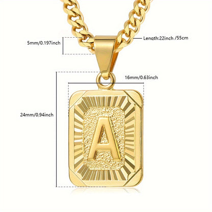 Alphabet Letter A-Z Pendant Necklace - Fashionable Stainless Steel Cuban Chain Necklace for Men and Women - Copper Material, Not Plated with Precious Metal, Mosaic-Free, Magnetic-Free, Stylish Accessory for Everyday Wear