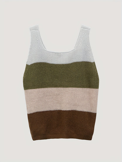 dunnmall  Knitted Tank Top, Color Block Sleeveless Casual Knitted Top, Women's Clothing