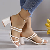 Womens Chic Chunky Heel Sandals - Square Toe Slip-Ons for Summer Style - Comfortable Casual Fashion Pumps