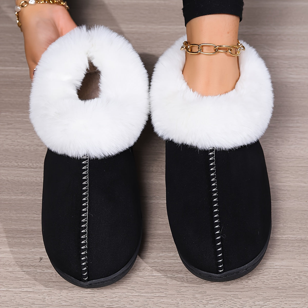 Winter Fluffy Plush Lined Slippers, Solid Color Closed Toe Soft Sole Slip On Shoes, Cozy & Warm Home Slippers