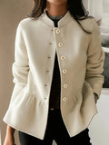Button Front Solid Coat, Casual Long Sleeve Fall & Winter Outerwear, Women's Clothing