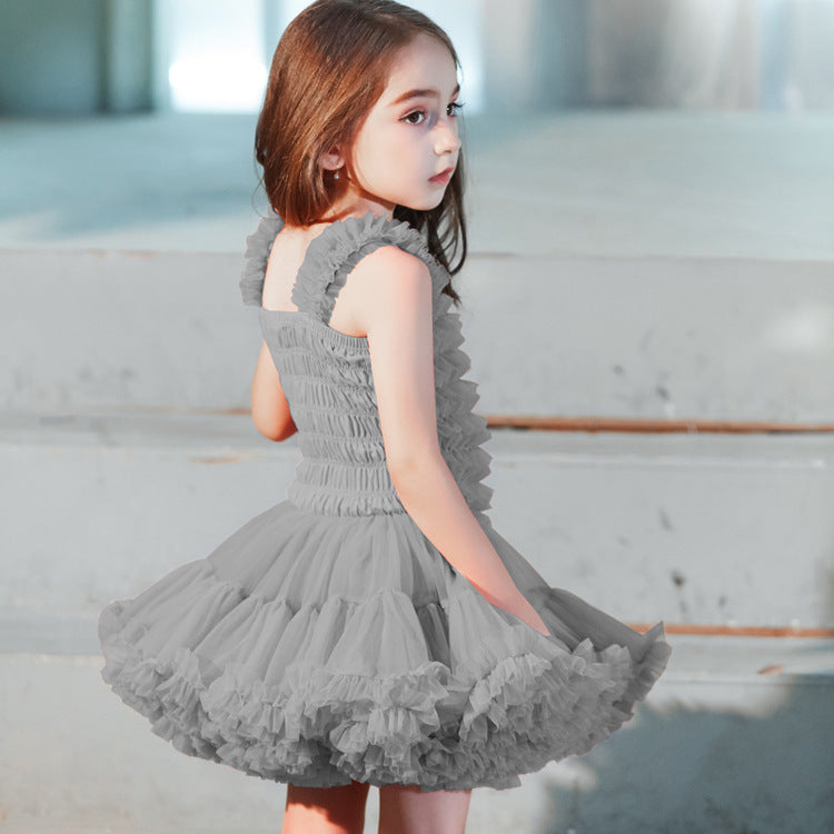 DUNNMALL  High Quality Modal Cotton Soft Mesh  Summer Girls Tutu Dress Children Campus Gauzy Dance Dress