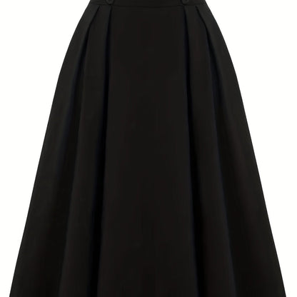 Versatile Solid Pleated Skirts, Elegant Button Front High Waist Skirts, Women's Clothing