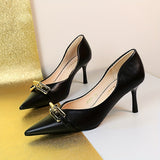 dunnmall  1pc, Elegant Stiletto High Heels, Pointed Toe, Pumps With Metal Buckle Decoration, Women's Dress Shoes