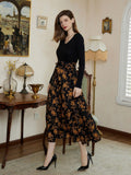 Women's Dresses Knitted Long-sleeve Paneled Floral Swing Dresses