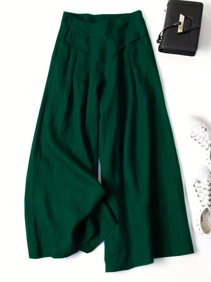 Solid Wide Leg Pants, Casual Palazzo Pants For Spring & Summer, Women's Clothing