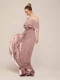 ALICEPUB Flounced Chiffon Bridesmaid Dresses Long Formal Prom Evening Gown Cold Shoulder Plus Size