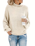 dunnmall  Solid Mock Neck Pullover Sweater, Casual Loose Long Sleeve Sweater For Fall & Winter, Women's Clothing
