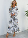 Floral Print Maxi Dress, Long Sleeve Loose Crew Neck Dress, Casual Dresses For Spring & Summer, Women's Clothing